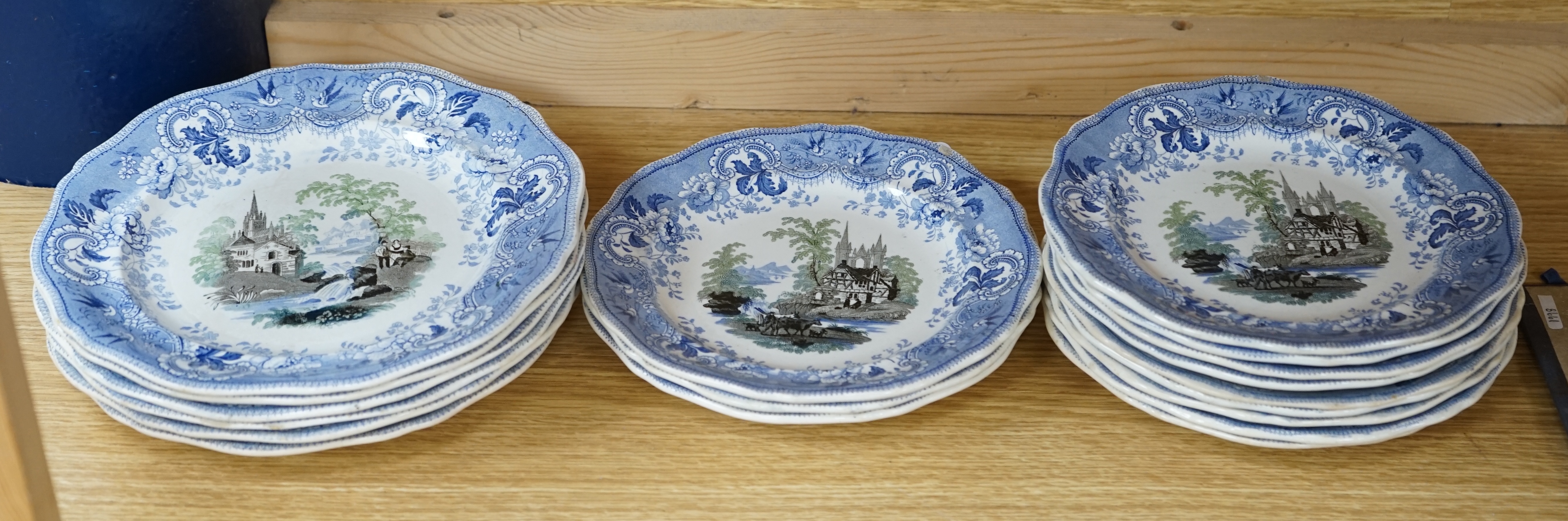 A Davenport part service of eighteen plates, largest 23cm diameter. Condition - fair